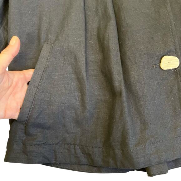 Zara Sz M Twee Chunky Button Front Short Swing Jacket Blazer Linen Blend Black - Picture 9 of 16